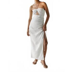 NEW SUMMER AWAY carmen maxi dress in white linen